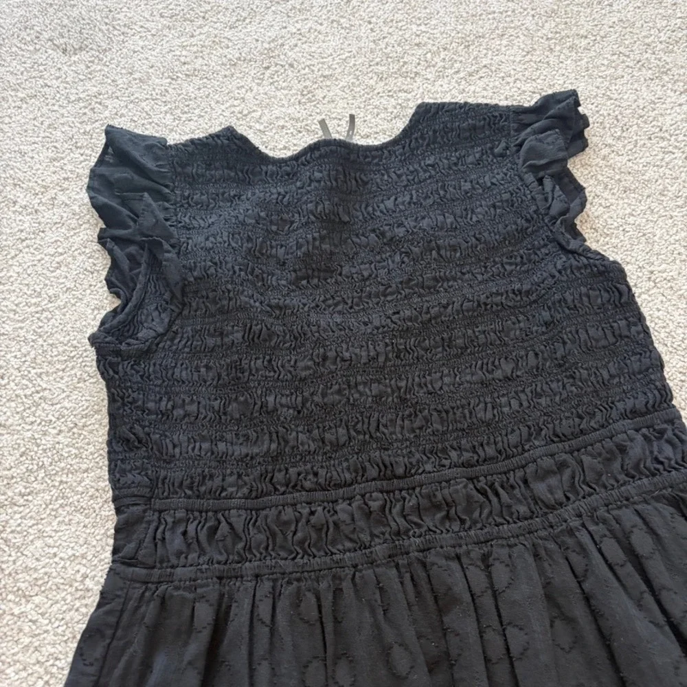 Anthropologie Peregrine Mini Dress Womens M Petite Black Smocked Coquette LBD - Picture 8 of 8